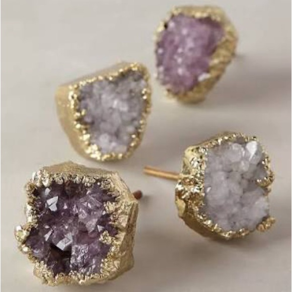 4 AnthropologieGold and Purple Druzy Amethyst Drawer Knobs Pulls